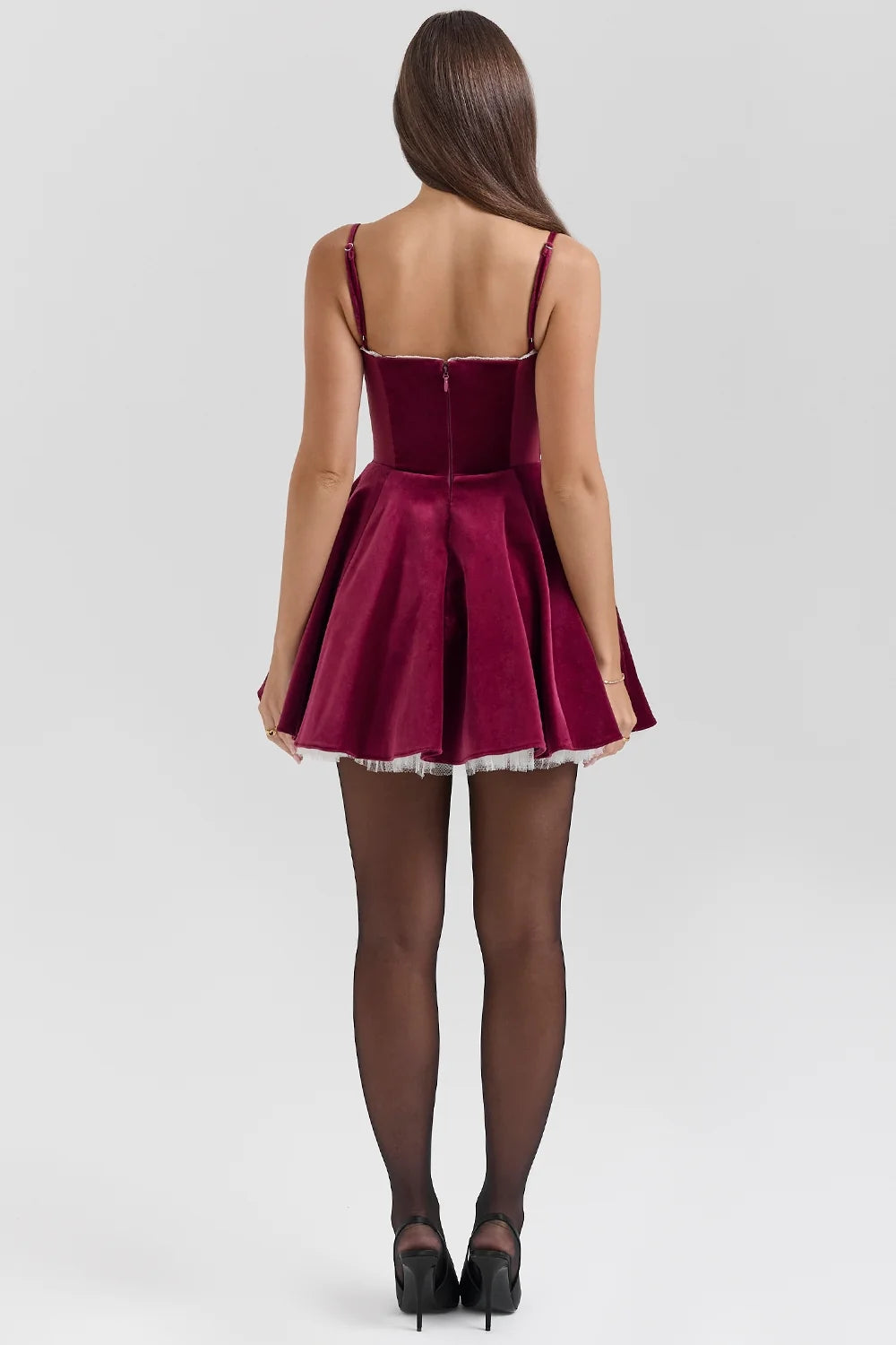 burgundy velvet tulle mini dress