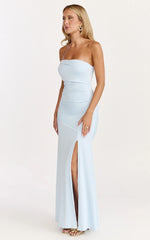 Opal Maxi Dress Off Shoulder Gathered Bodice Fit And Flare Dress in Blue