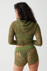 Lyla Crochet Zip Up Hoodie Sea Moss