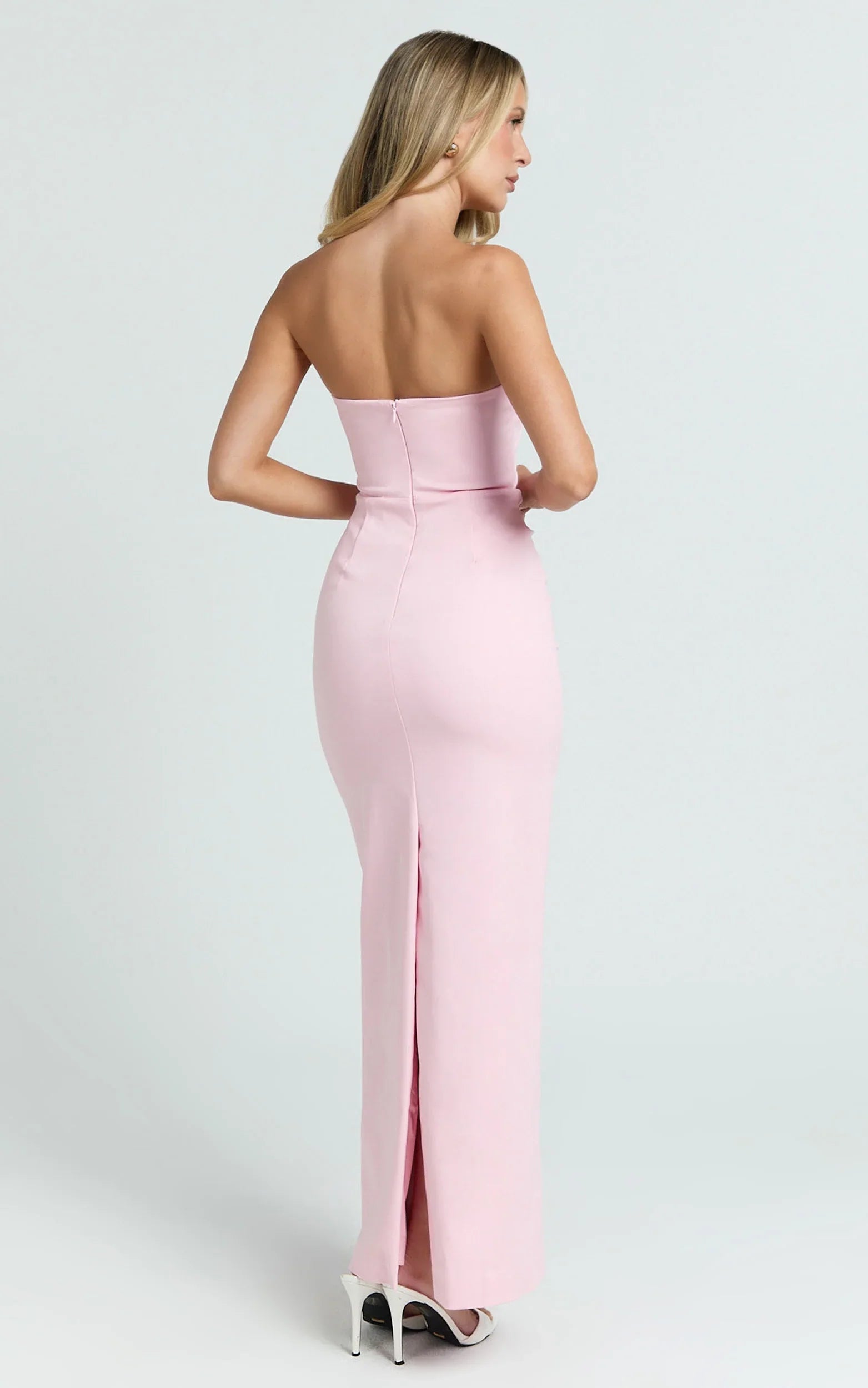 Pietra Maxi Dress Scoop Neck Side Seam Tucks Fitted Dress in Pink