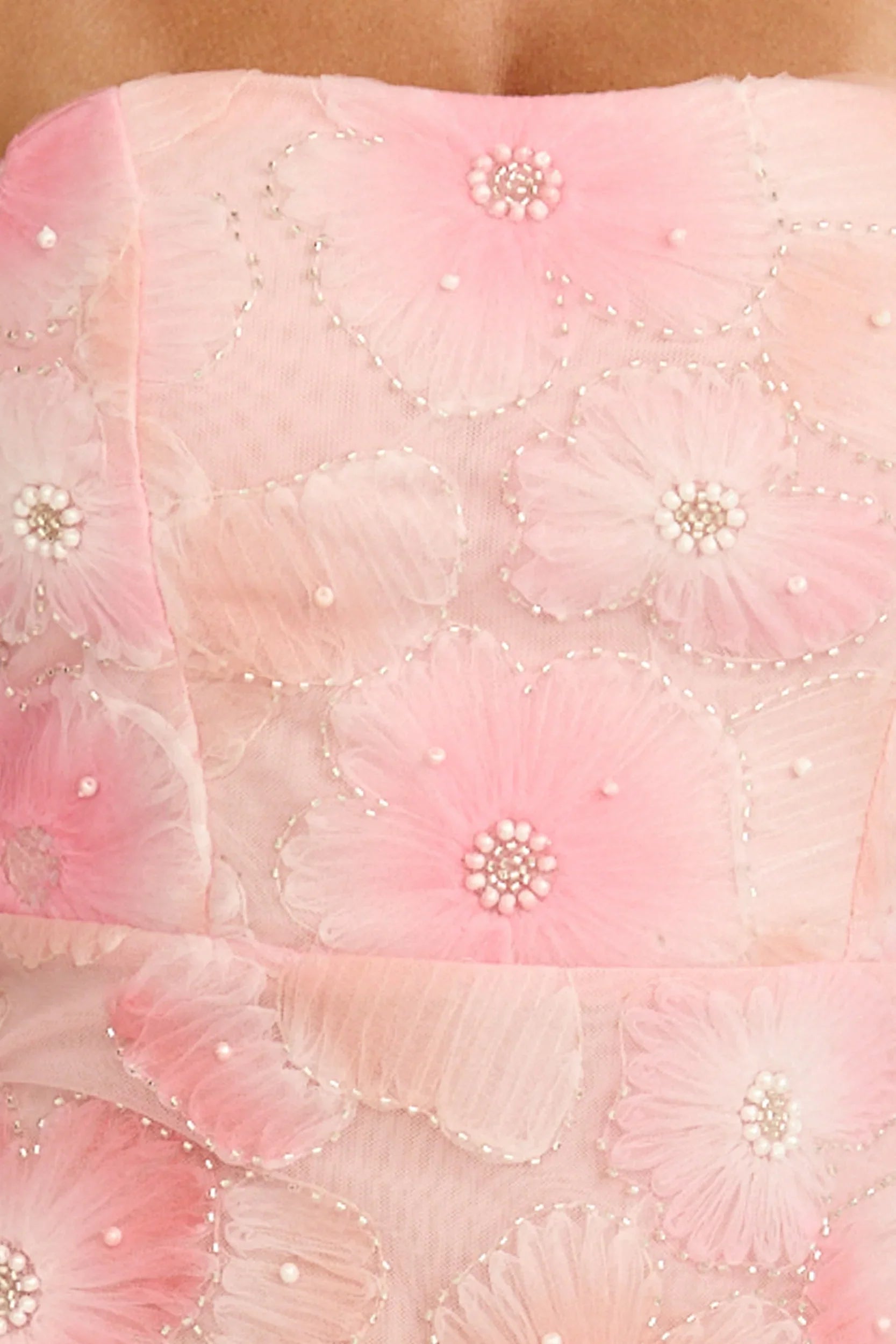 Lima Maxi Dress Strapless Floral Embellished Column Dress in Pink