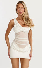 Lola Mini Dress One Shoulder Contrast Bodycon Dress in White