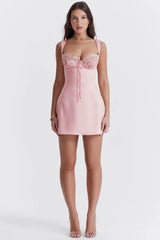 rose satin and lace mini dress