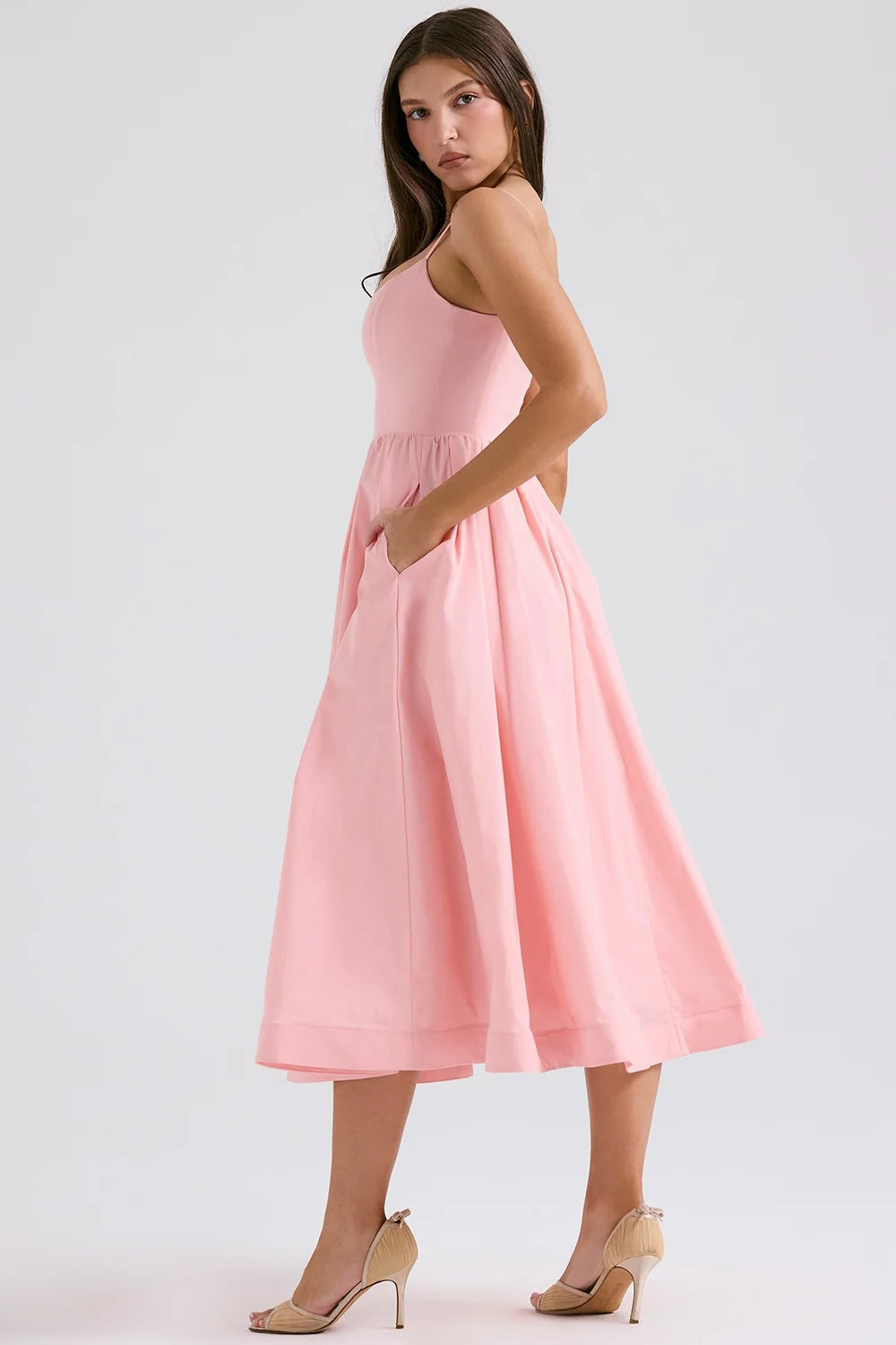 rose pink cotton corset sundress