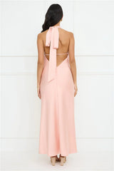 Delicate Dazzle Halter Satin Maxi Dress Peach