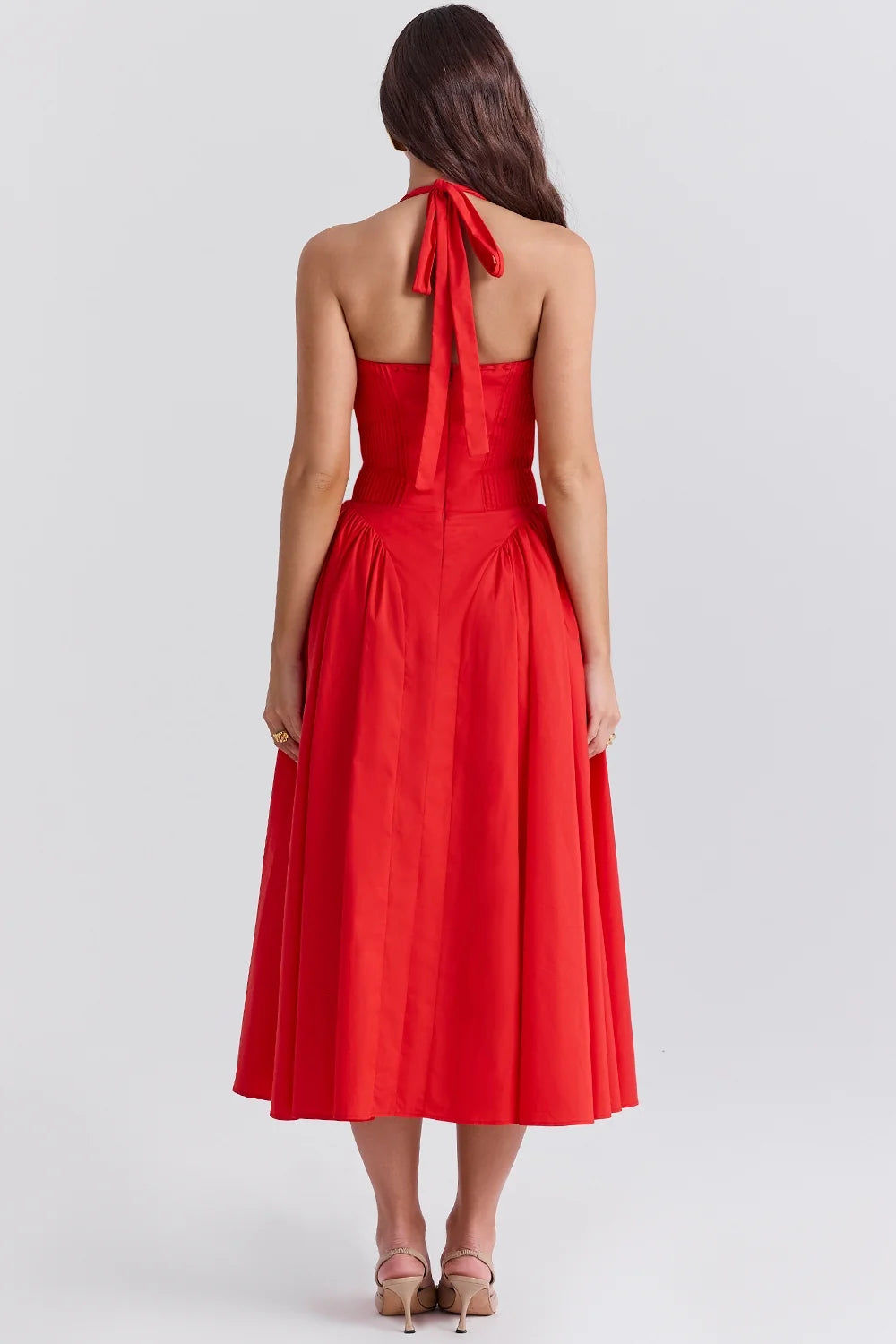 italian tomato cotton halter sundress