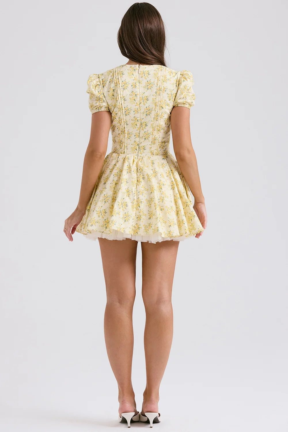 buttercup vintage floral print pleated cotton mini dress