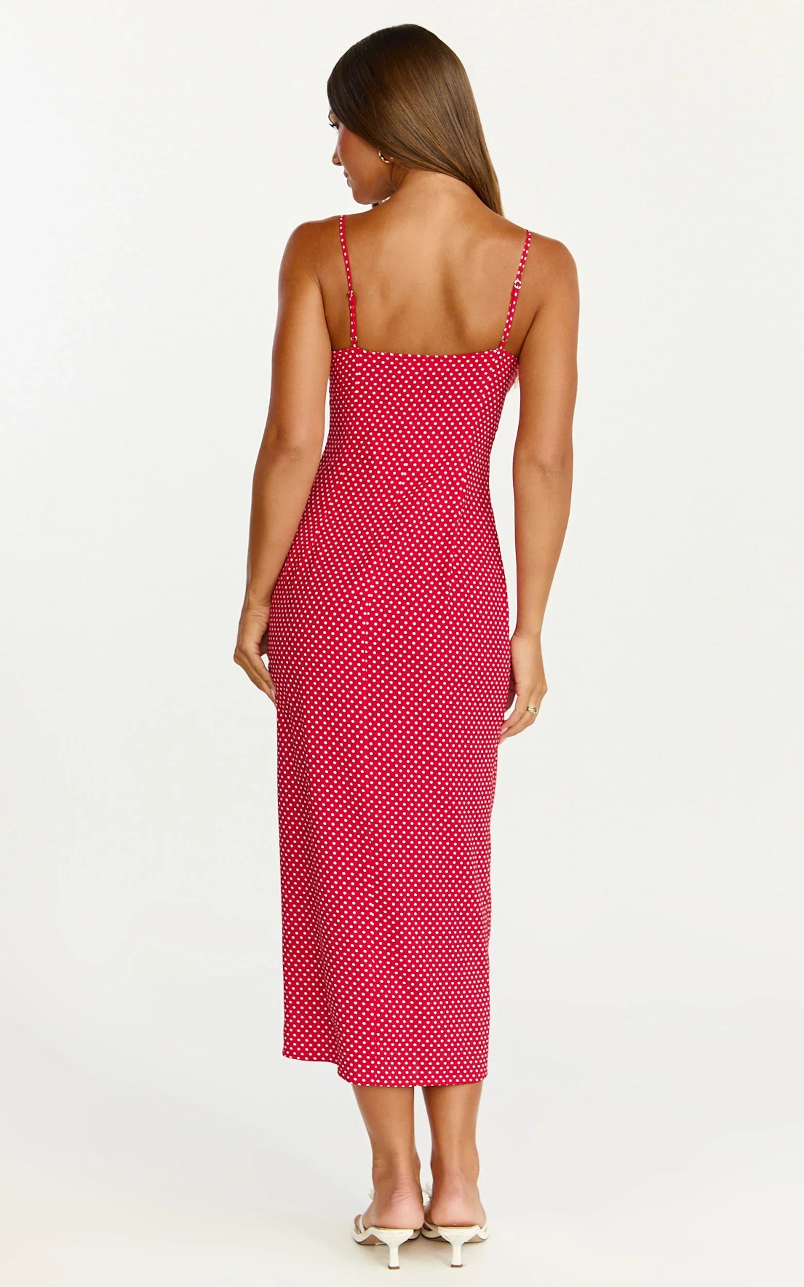 Camille Midi Dress Button Front Bustier Lace Trim Fitted Dress in Red