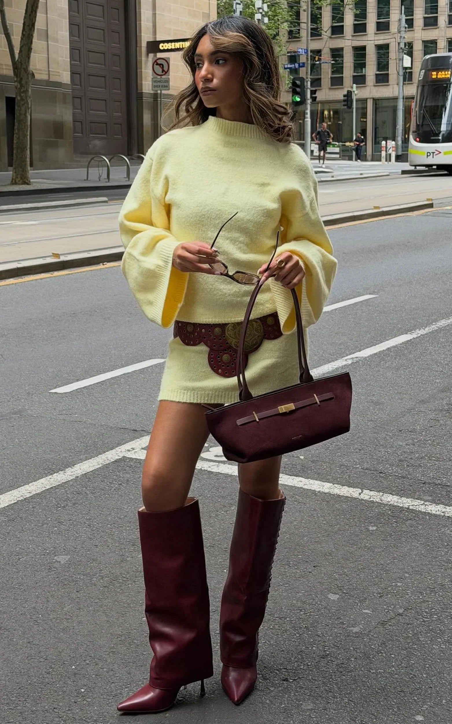 Dakota Mini Dress Knit Long Sleeve Dress in Lemon