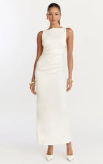 Liora Midi Dress Boat Neck Side Twist Strap Midi Dress in Ivory
