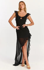 Theadore Maxi Dress One Shoulder Asymmetric Hem Dress in Black
