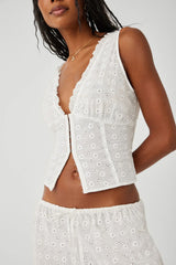 Tea Eyelet Ruffle Tank White