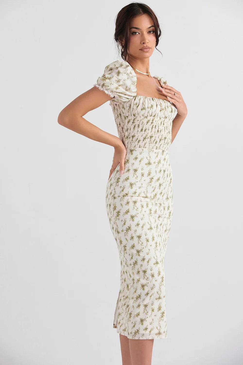 garden print shirred sundress