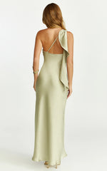 Calix Midi Dress One Shoulder Slip Dress in Light Olive