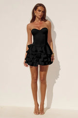 TABITHA BUSTIER RUFFLE MINI DRESS BLACK