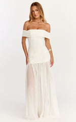 Florence Maxi Dress Off Shoulder Sheer Skirt Dress in White