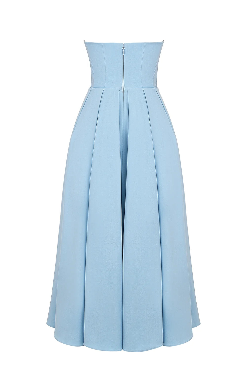 tuscan blue strapless midi sundress