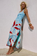 EVIE HALTER RUCHED MIDI DRESS AMOREE RED