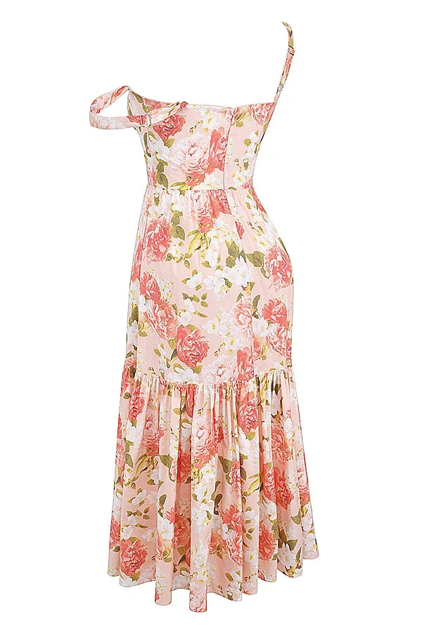 pink peony print cotton midi sundress