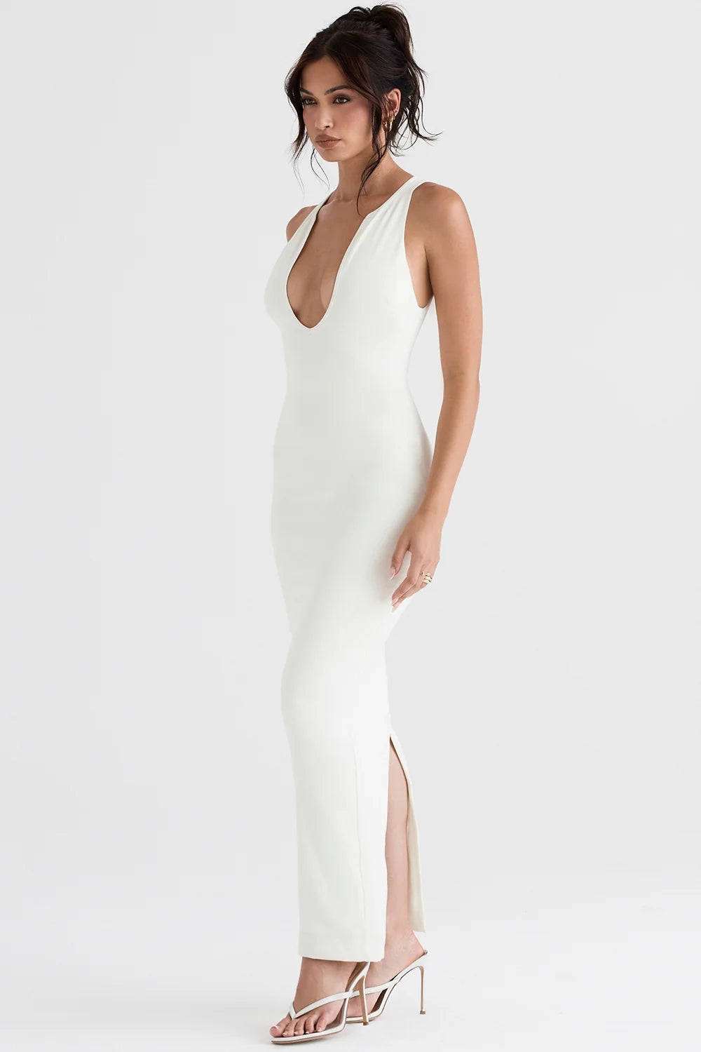 ivory plunge maxi dress