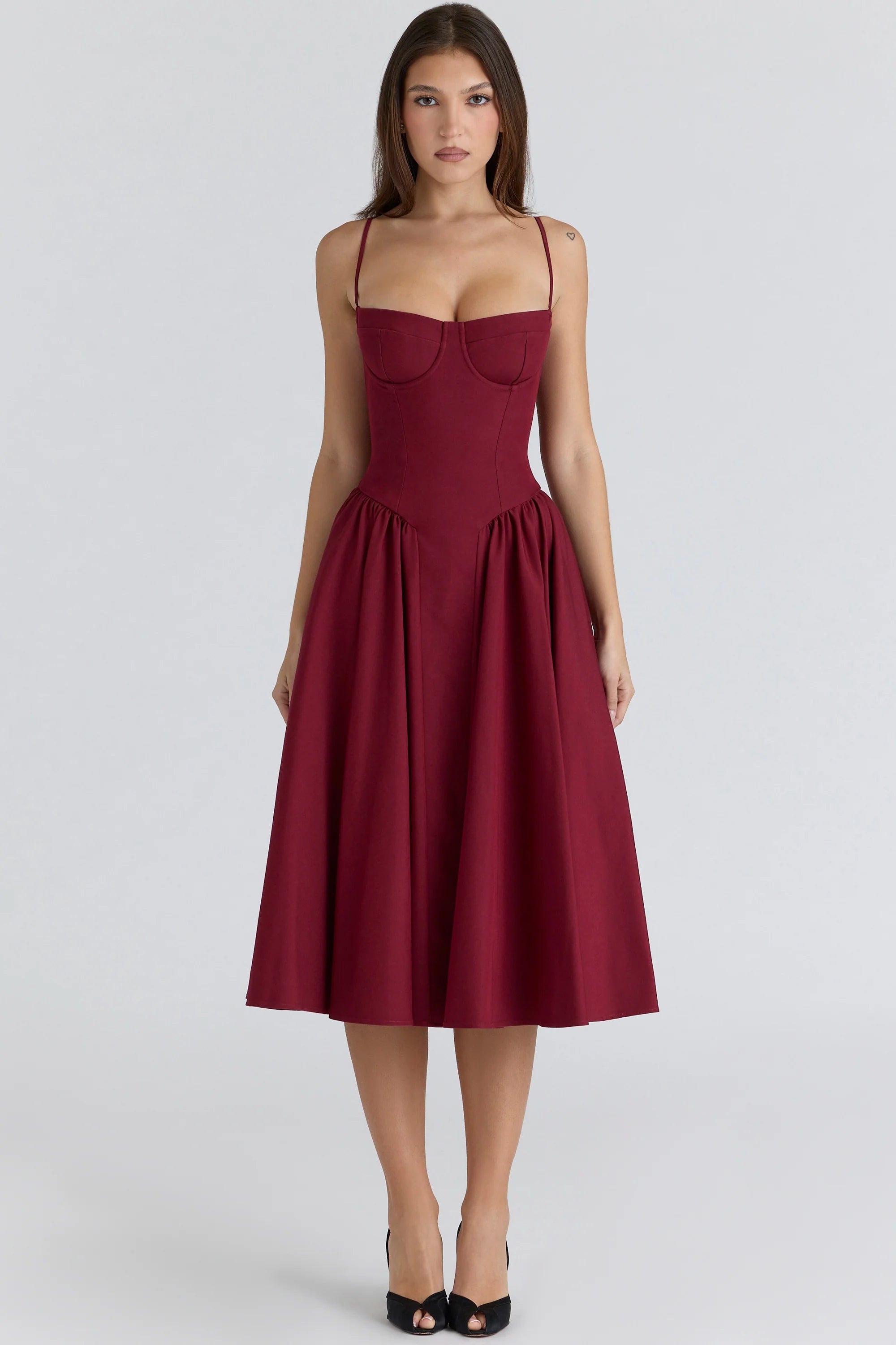 wine corset midi dress
