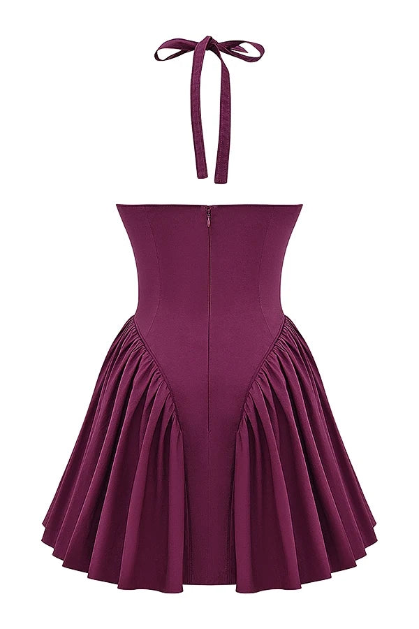 wine halter mini dress
