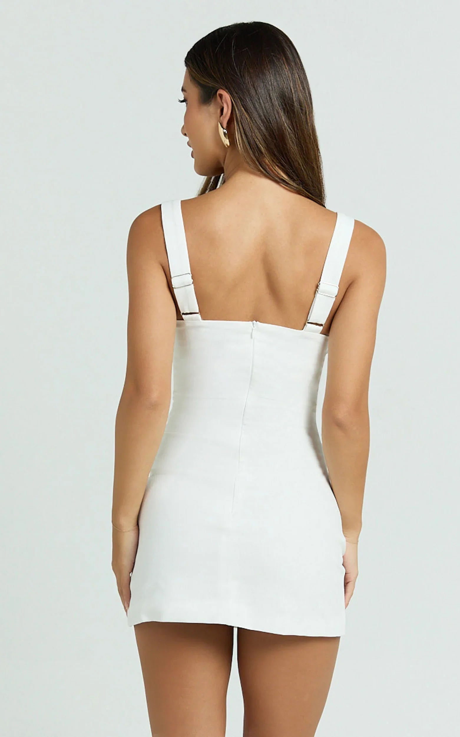 Arna Mini Dress High Neck Fitted Bow Detail Leg Split Fitted Dress in White