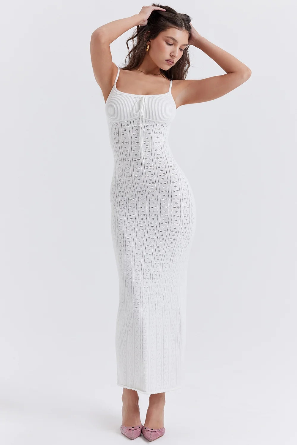 white knit maxi dress