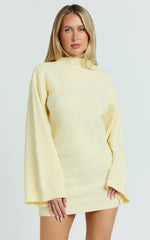 Dakota Mini Dress Knit Long Sleeve Dress in Lemon