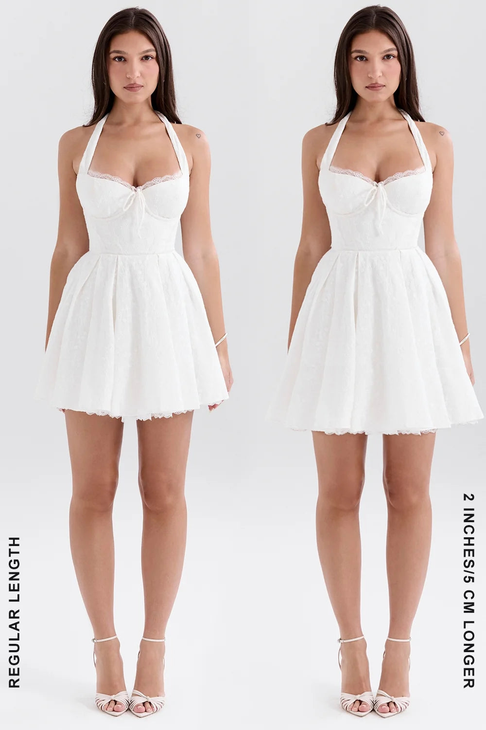 white broderie anglais halter mini dress