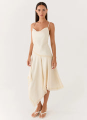 Cleosa Asymmetrical Midi Dress Ivory