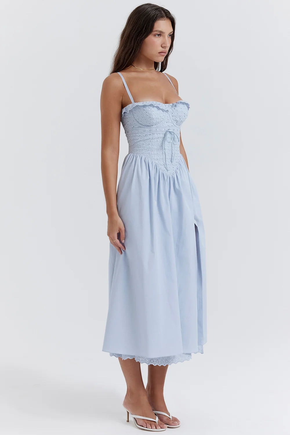 soft blue cotton broderie anglais midi sundress
