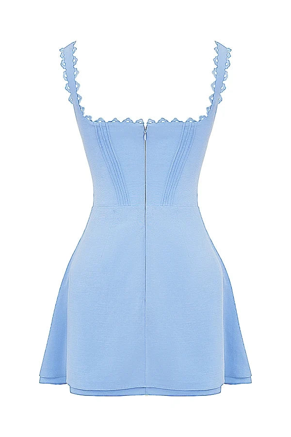 blue pin tuck mini dress