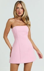 Catharine Mini Dress Strapless A Line Dress in Pink