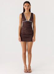 Options Mini Dress Chocolate Blue Dot