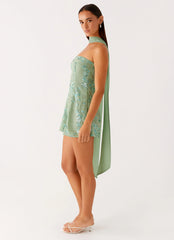 Kiesha Strapless Scarf Mini Dress Mint
