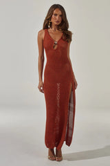 ARIYA SLEEVELESS KNIT MAXI DRESS RUST METALLIC