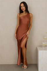 The Aurora One Shoulder Satin Maxi Dress Copper