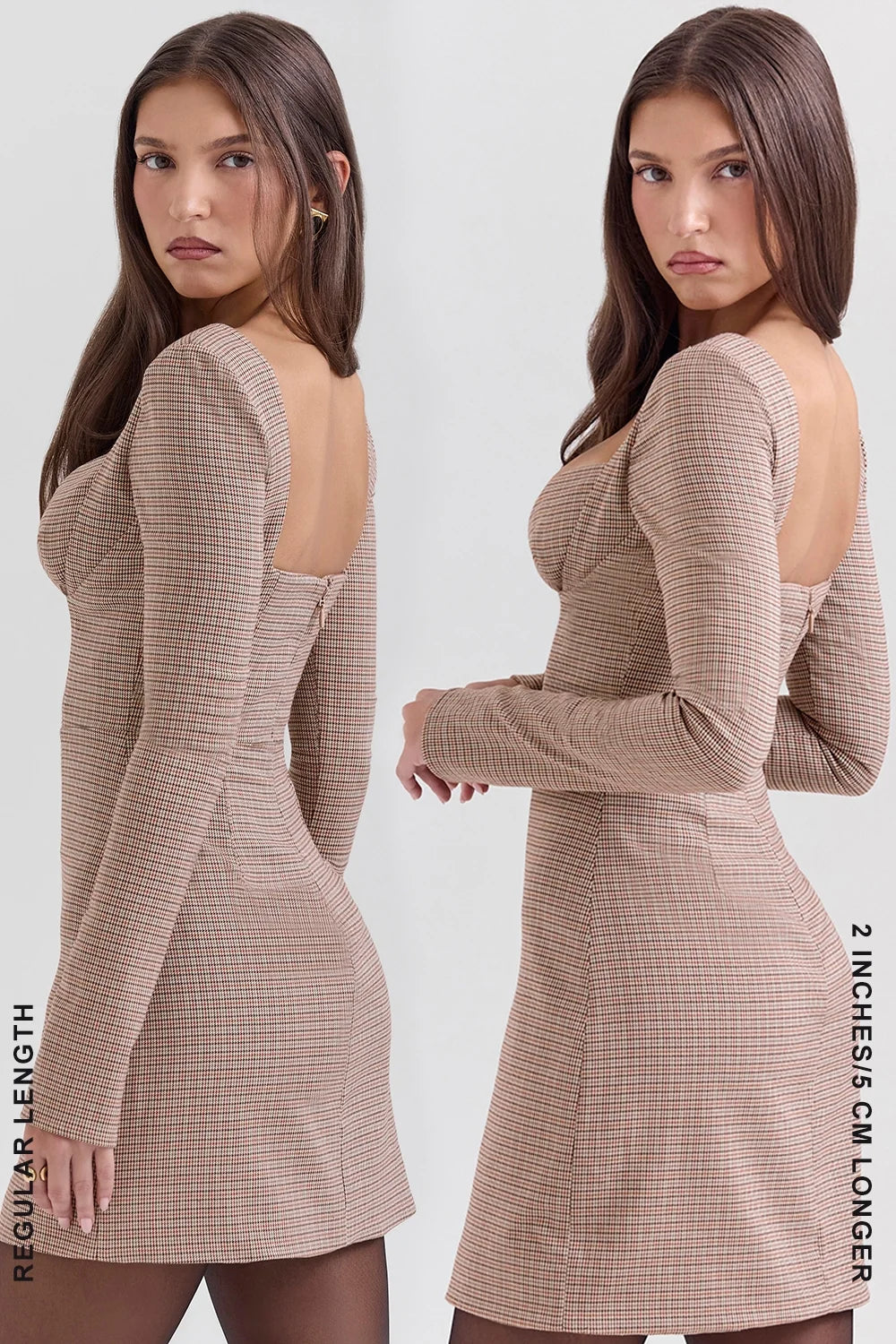 brown puppytooth check plunge mini dress sale