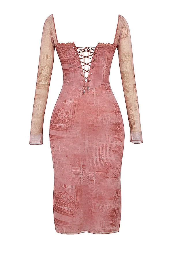 pink print corset dress