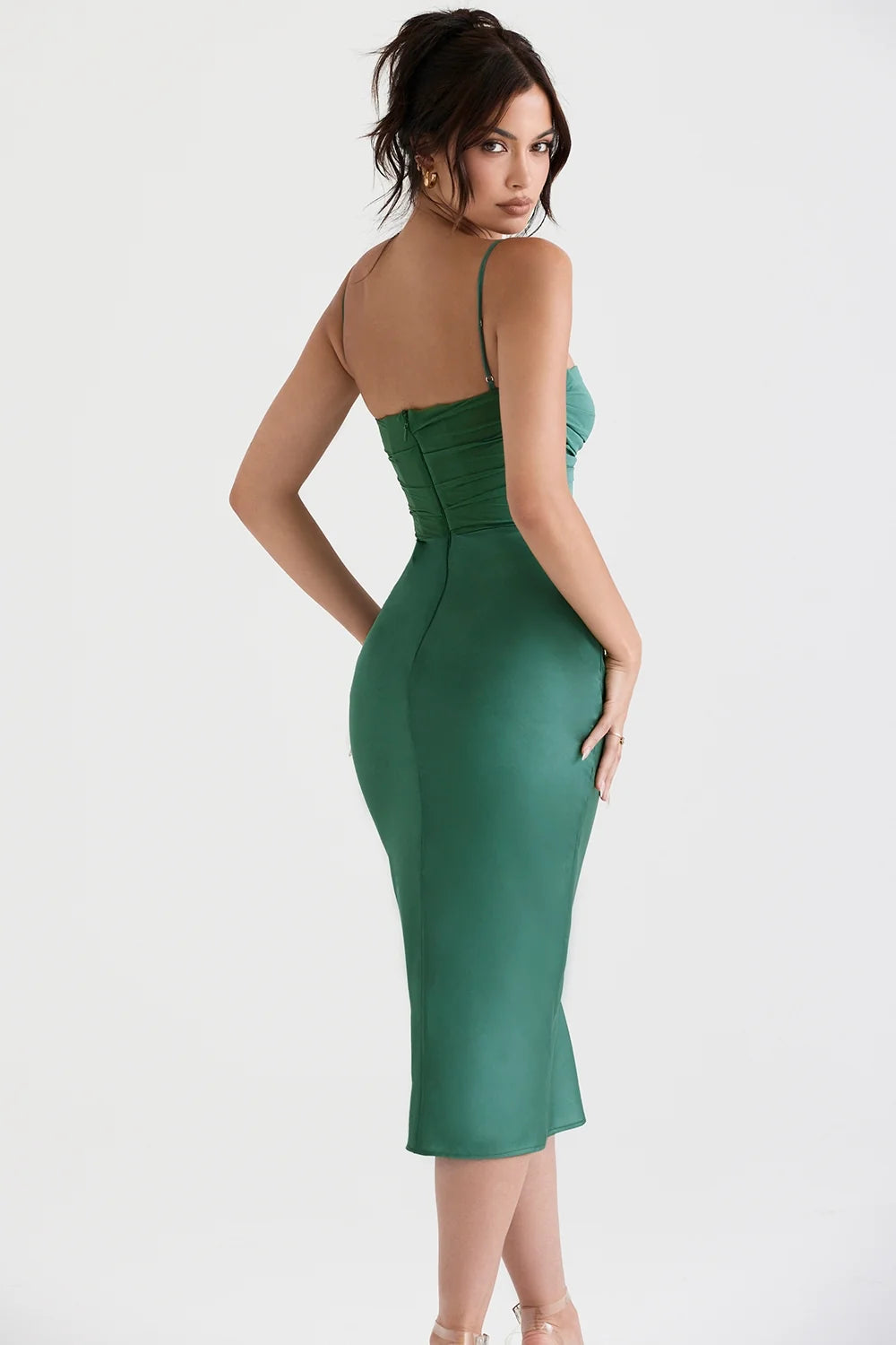 forest draped corset midi dress