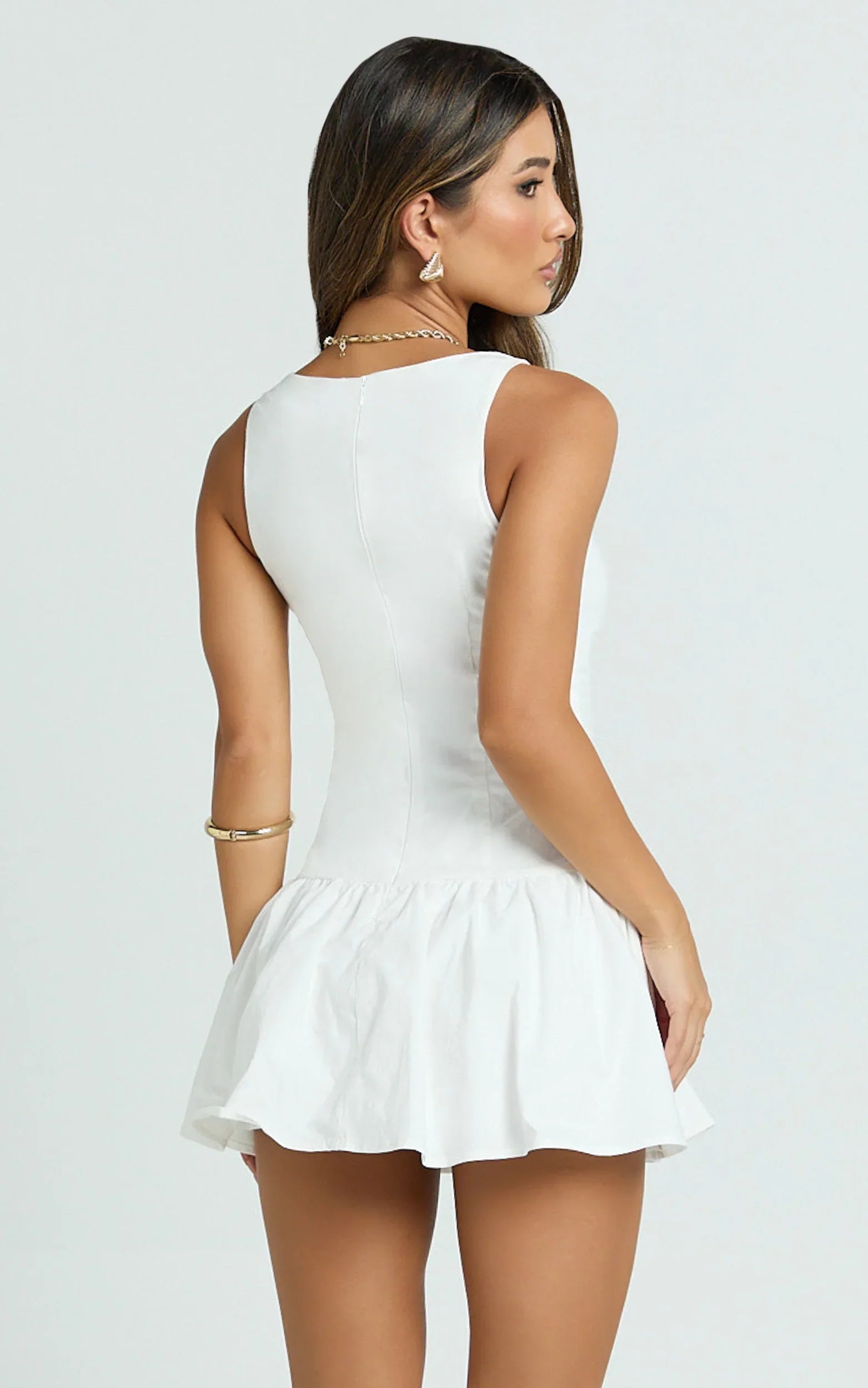 Izira Mini Dress Boat Neck Drop Waist Shift Dress in White