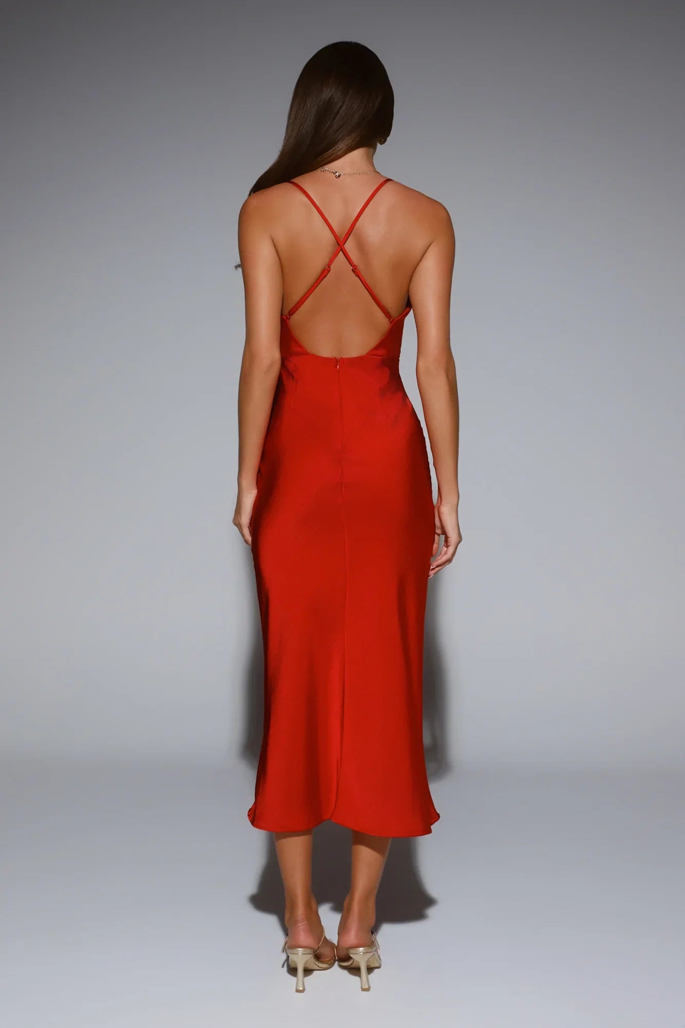 Invitation Only Satin Midi Dress Red