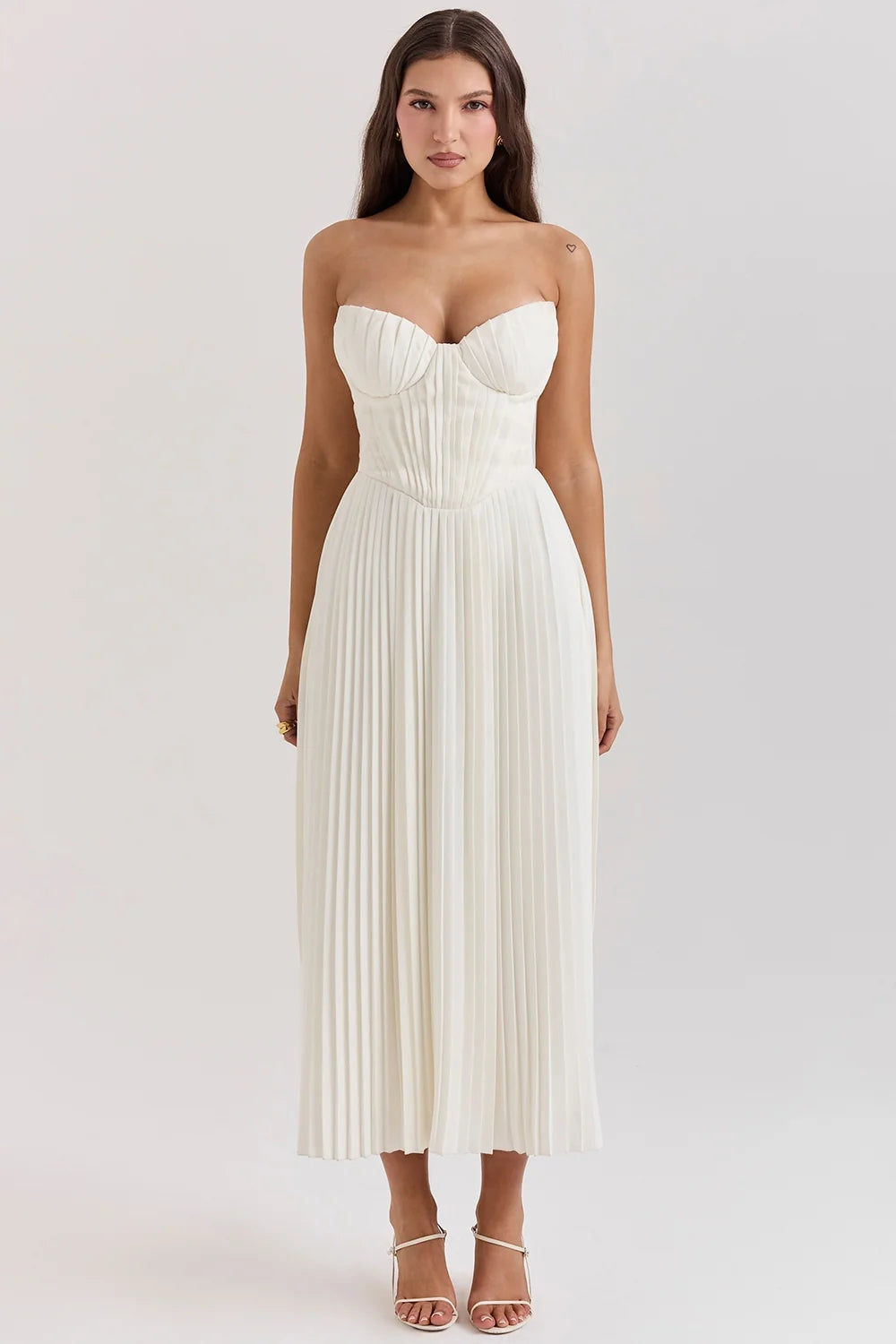 ivory pleated maxi dress