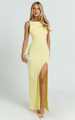 Indi Maxi Dress Boat Neck Bodycon Dress in Lemon