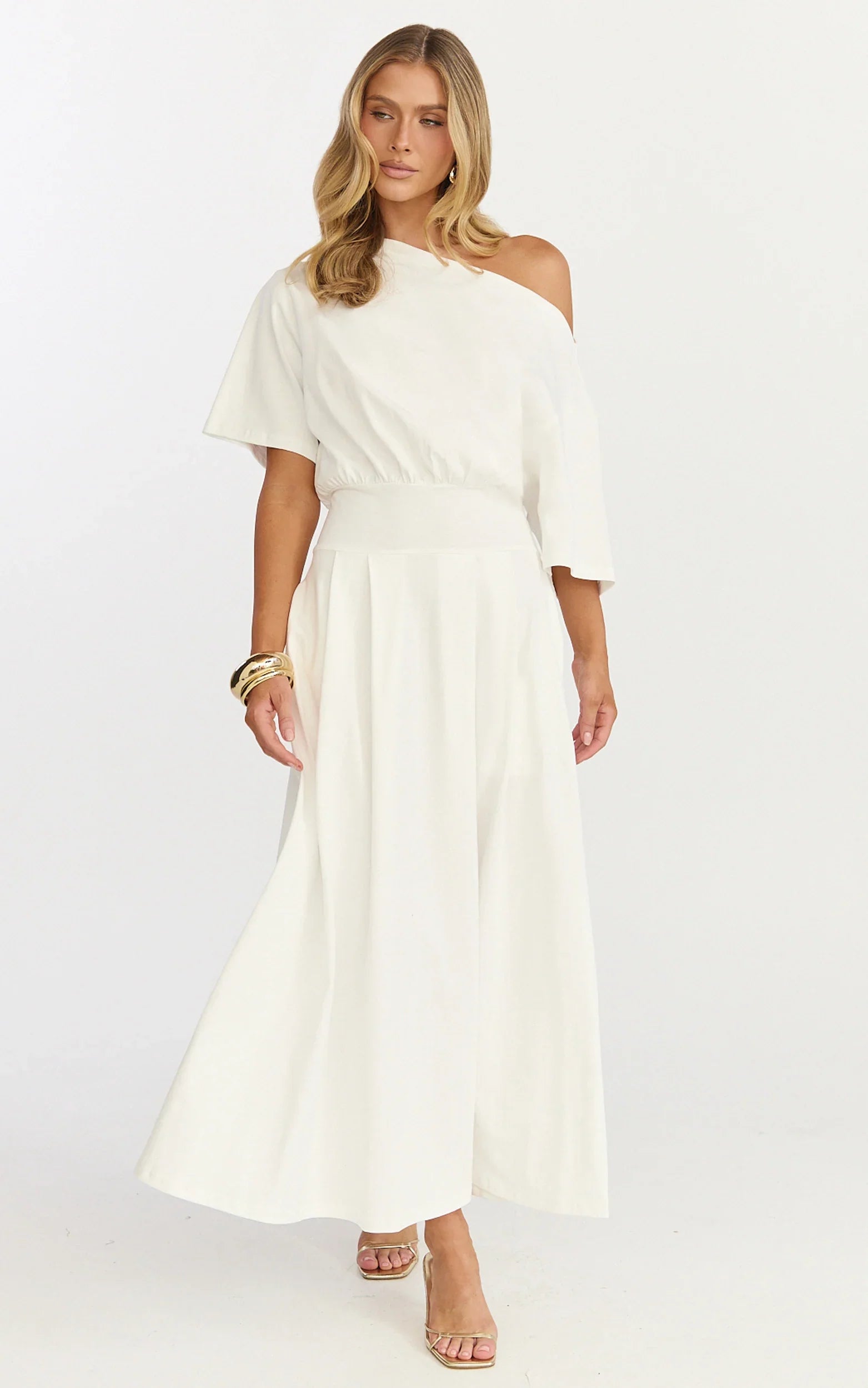 Tami Midi Dress Off Shoulder Dress in White