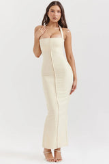 ecru halter maxi dress