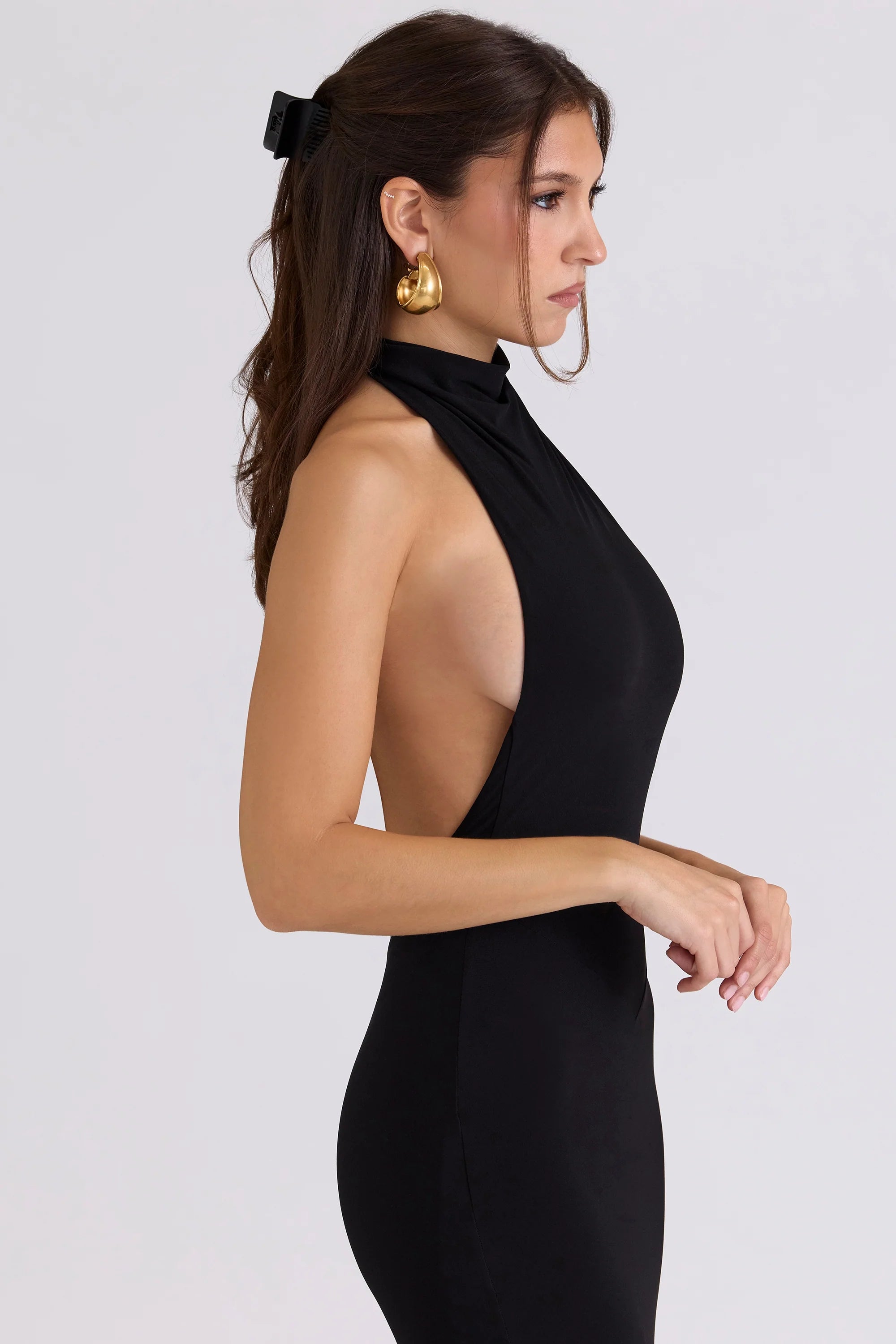 black backless silhouette maxi dress limited edition