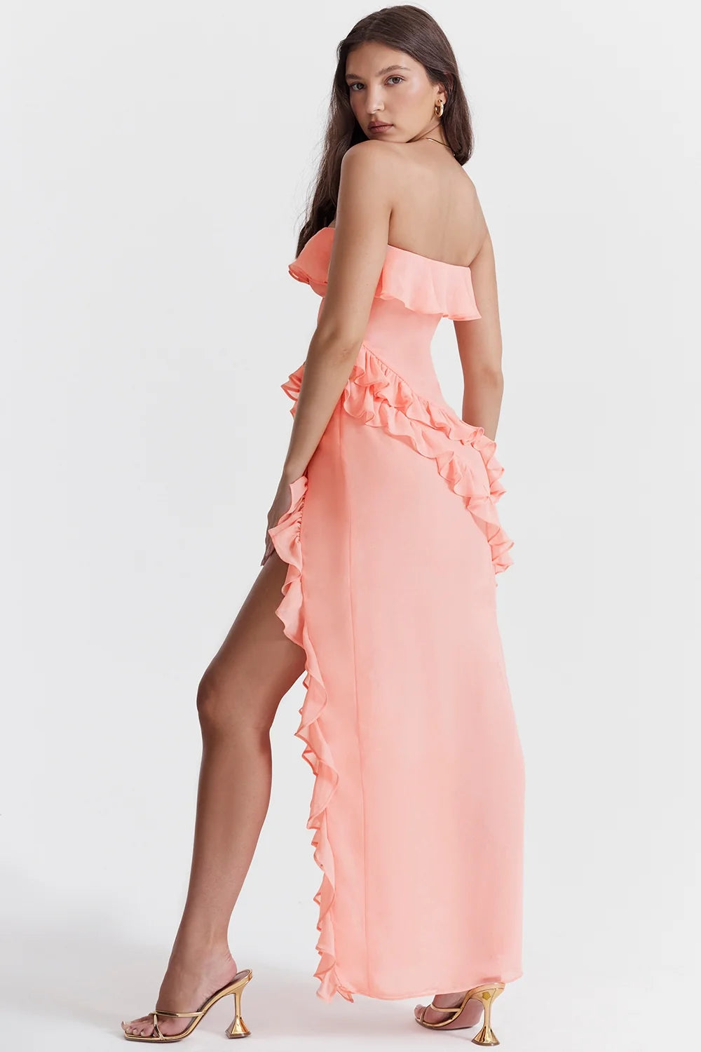 apricot ruffle maxi dress
