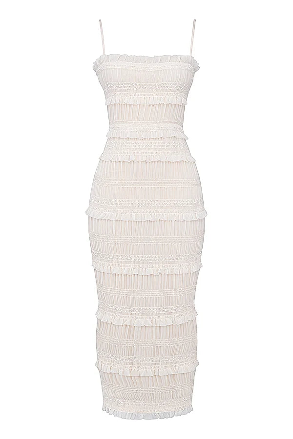 ivory sequin pleat maxi dress